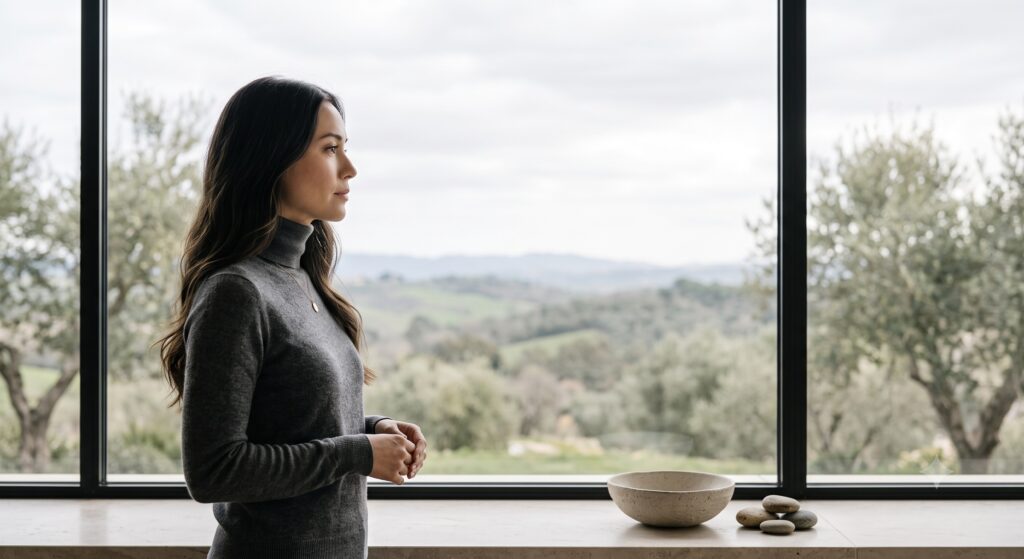 A contemplative portrait of a person in soft light near a window, symbolizing reflection, alignment, and inner clarity.