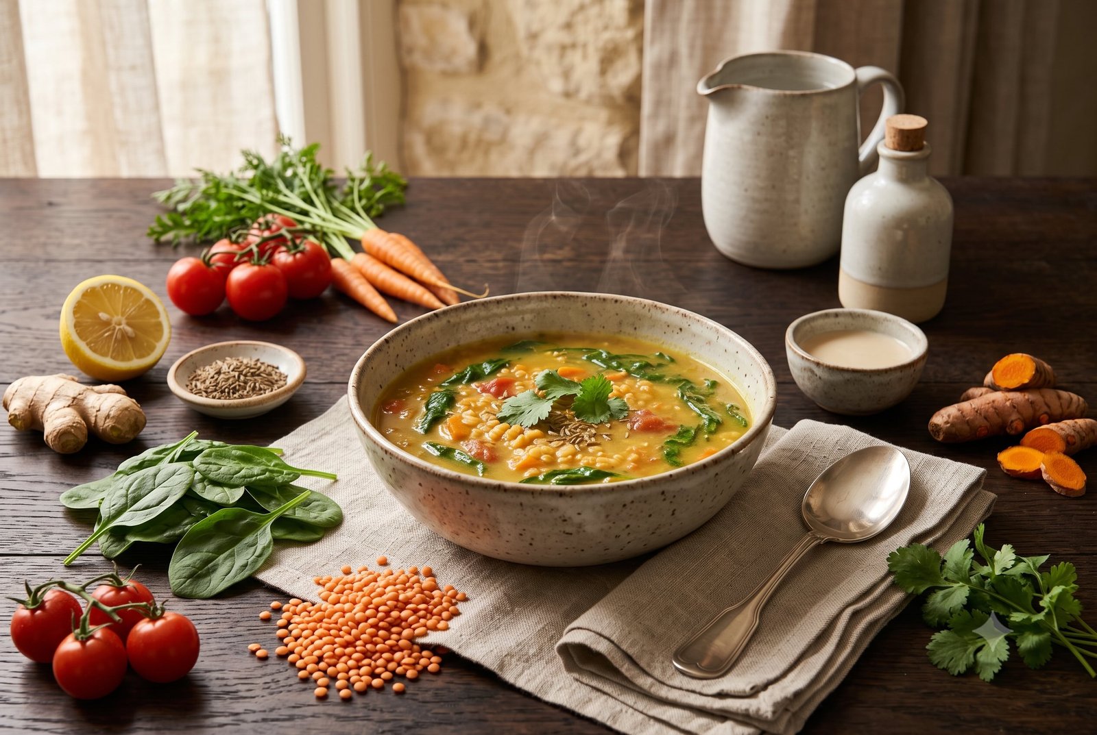 Coconut Lentil Spinach Broth