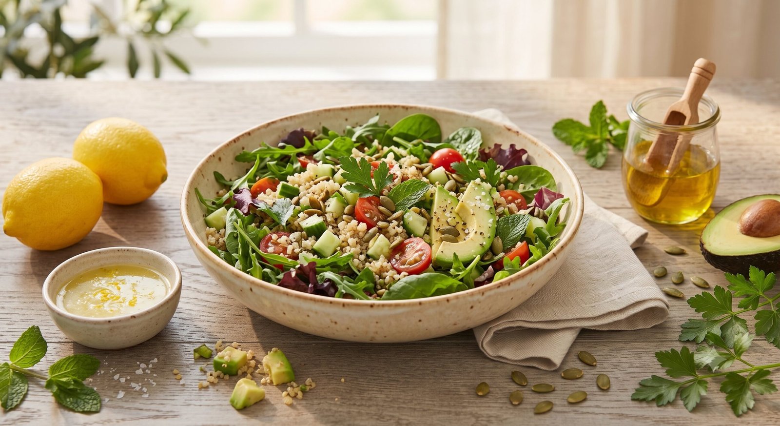 Garden Greens Quinoa Avocado Salad