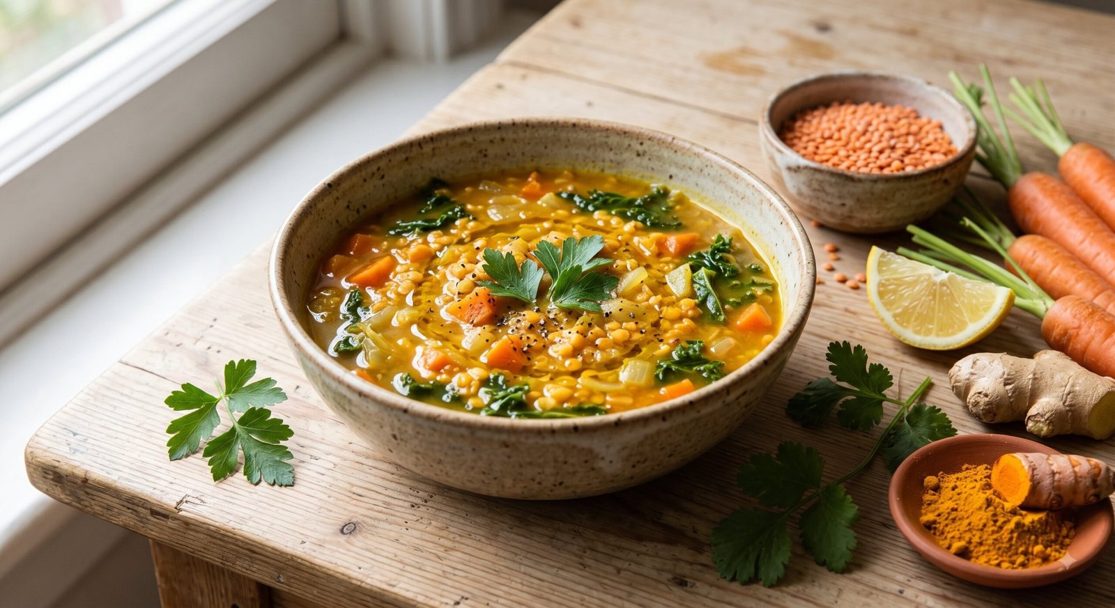 Golden Turmeric Lentil Vegetable Soup