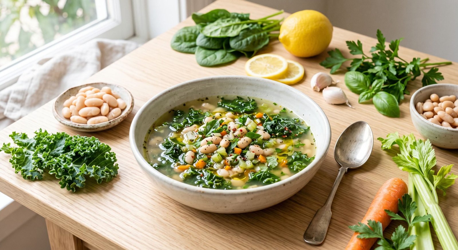 Leafy Green White Bean Lemon Soup