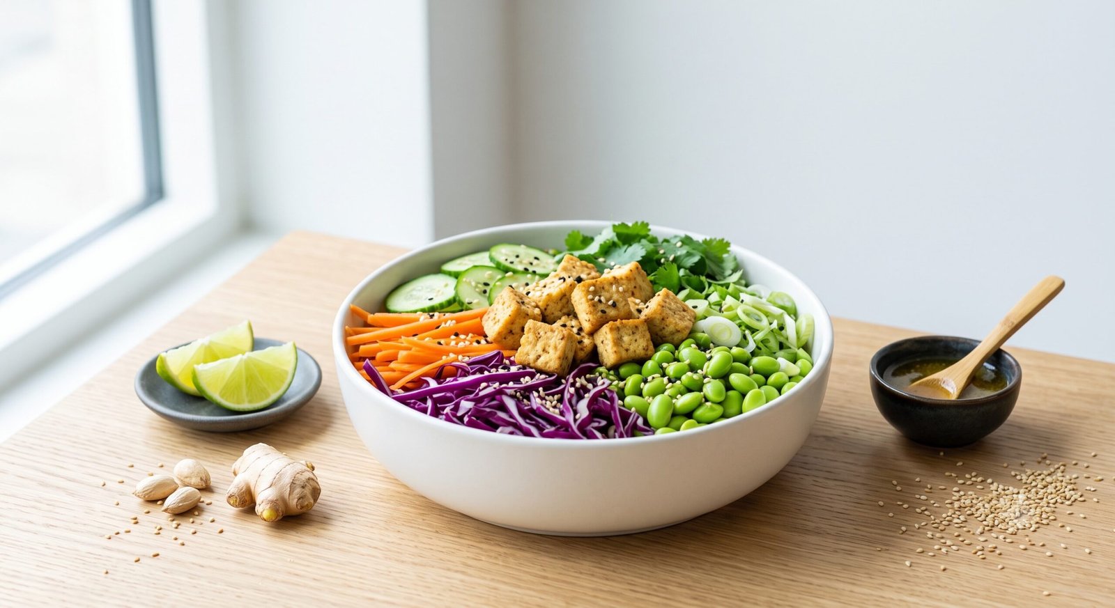 Rainbow Tofu Cabbage Sesame Salad