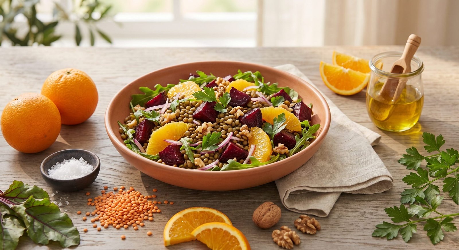 Roasted Beetroot Orange Lentil Salad