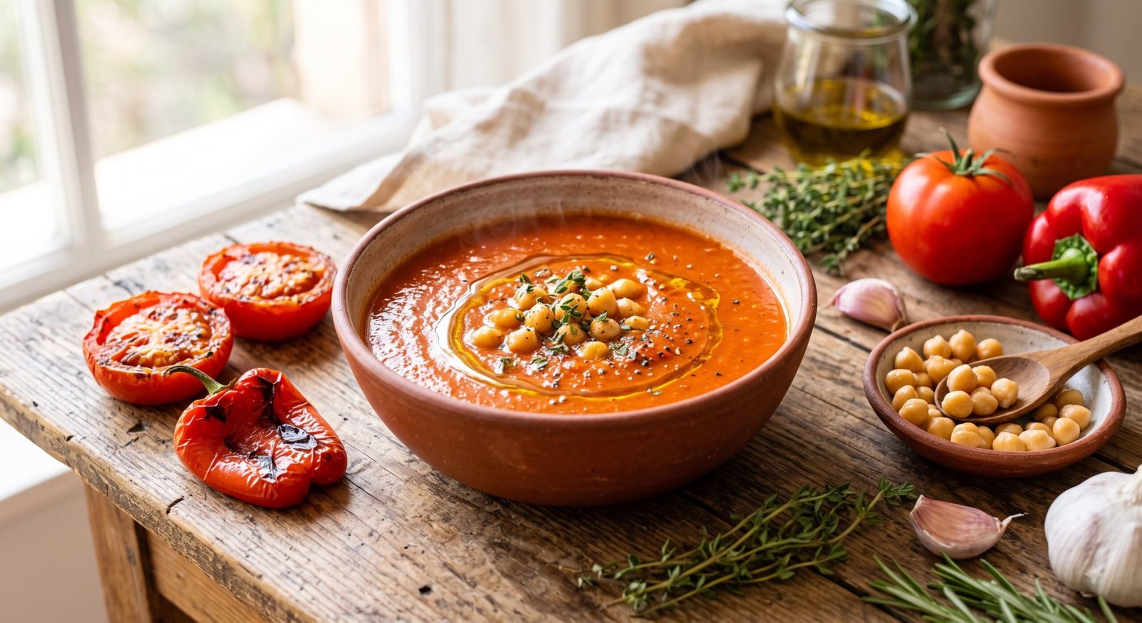 Roasted Tomato Red Pepper Chickpea Soup