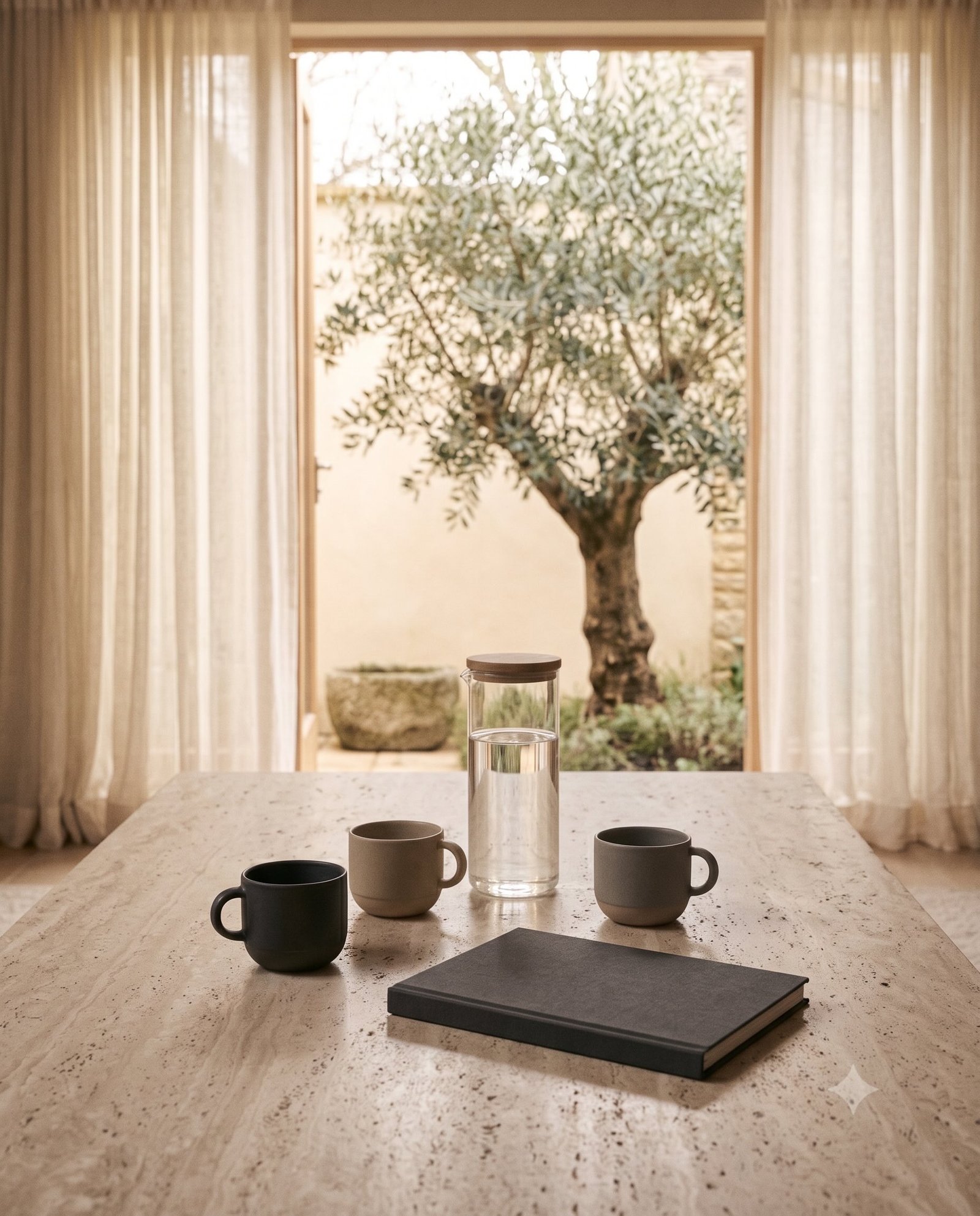 Two linen chairs prepared for a private wellbeing conversation.