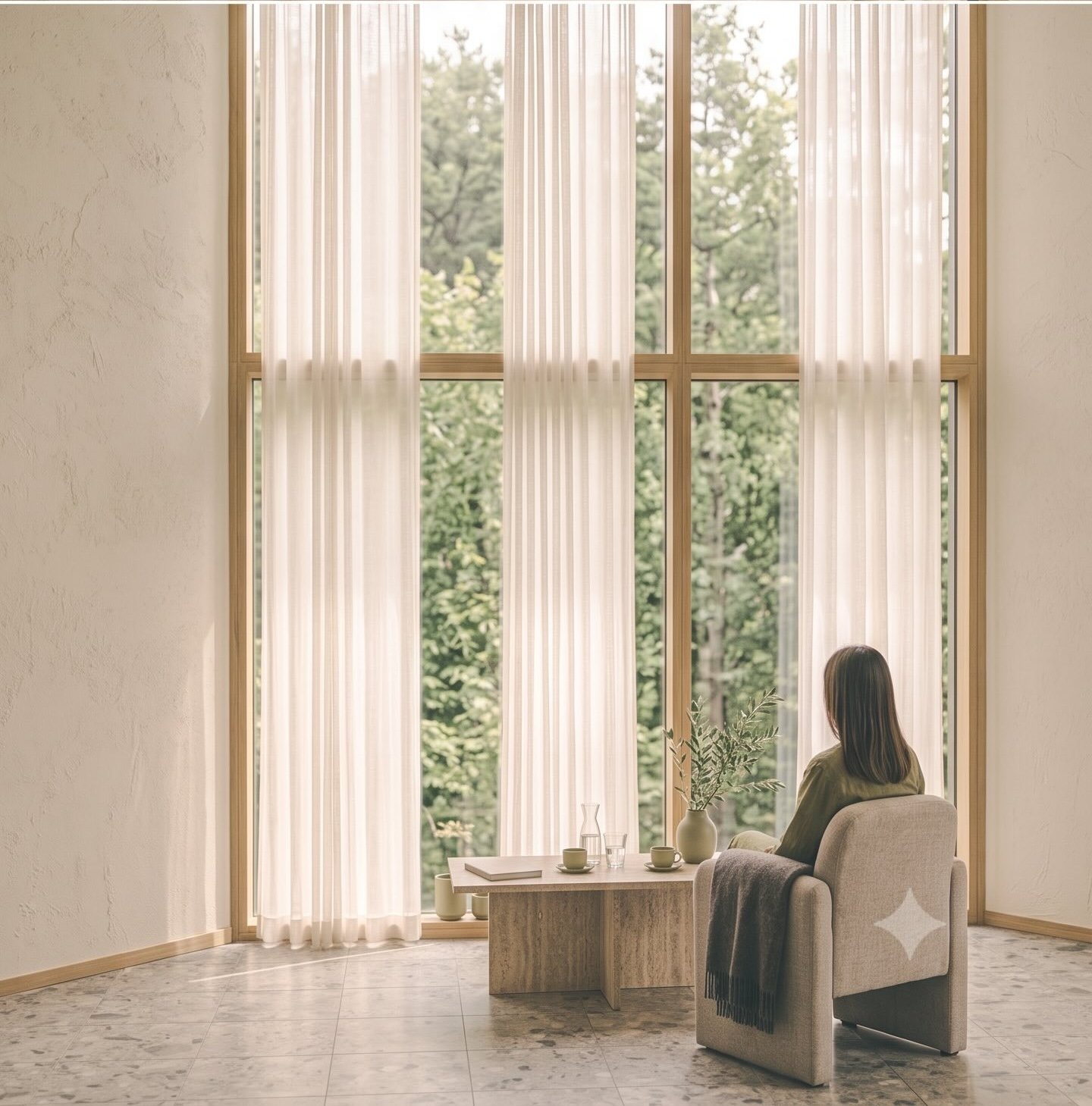 A person enjoying tea beside a window in a calm morning setting, suggesting a long-term wellbeing practice.