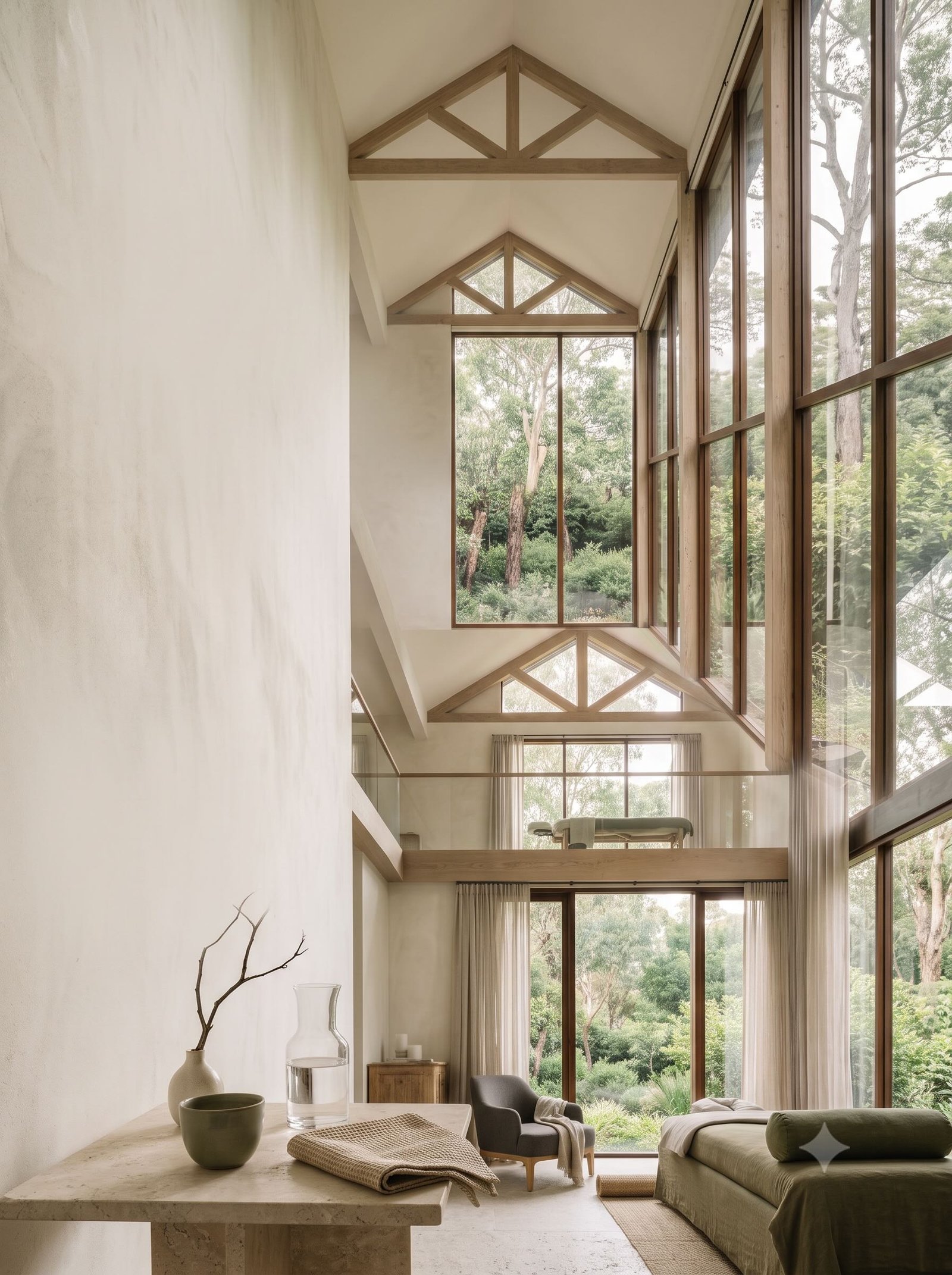 A calm private wellness suite prepared with tea, water, linen and soft morning light.